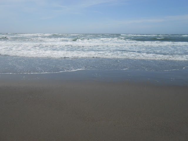 waves, sand, beach, blue sky
