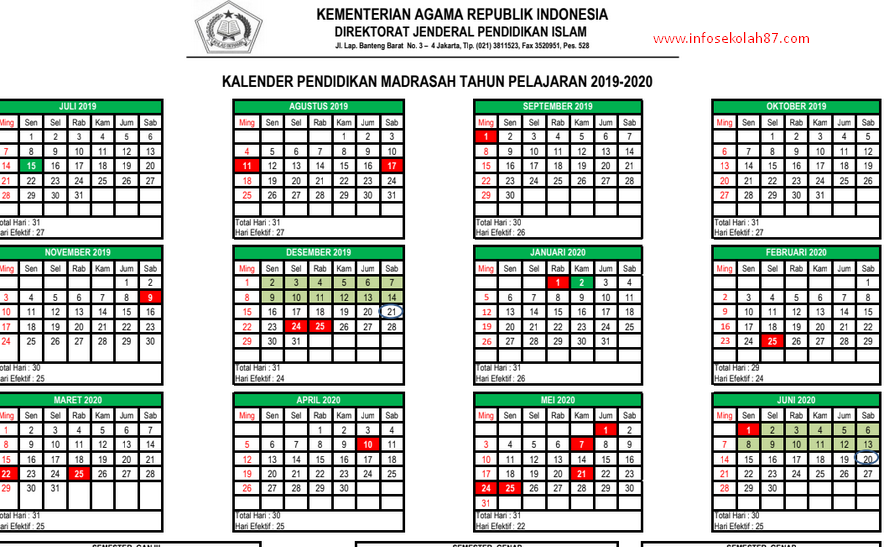 Kaldik Kemenag 2019 (Kalender Pendidikan RA/Madrasah Tahun 2019/2020)