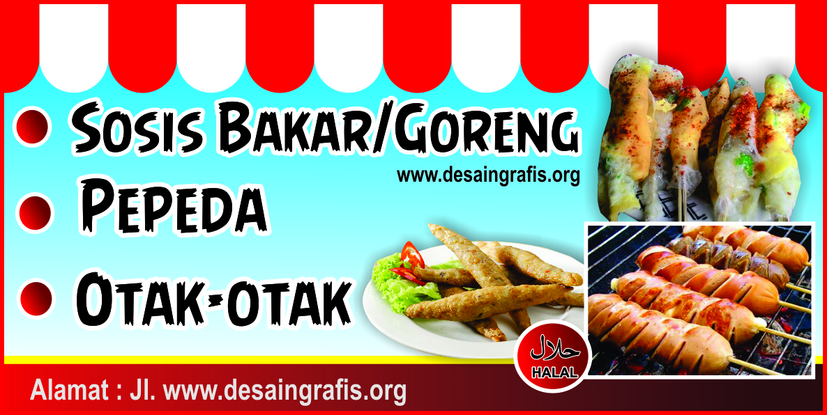 Desain Banner Jajanan Sosis Otak Otak Cimol cdr | Kumpulan Desain