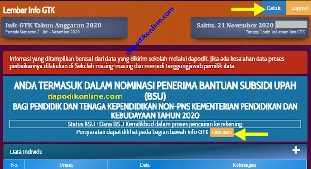 Cek Nomor SK BSU dan Cetak Lembar Info GTK !