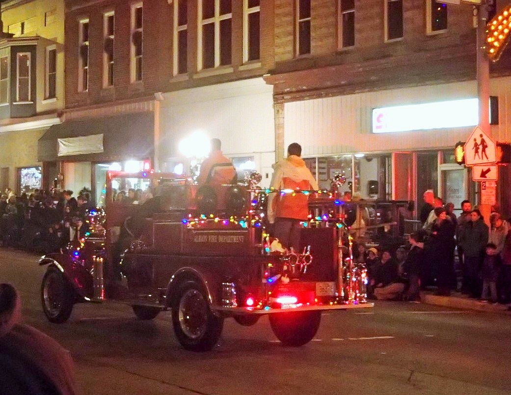 Slightly Off the Mark Albion fire trucks in the Christmas parade