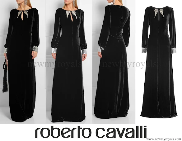 Tatiana Santo Domingo wore ROBERTO CAVALLI Embellished velvet gown