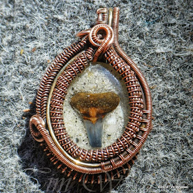 Handmade Copper and Brass Wire Wrapped Shark Tooth Pendant ©2014 Tim Whetsel