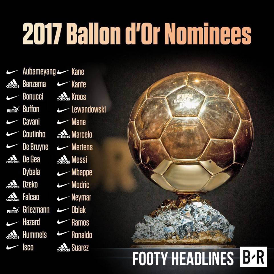 Nike Destroys Adidas in 2017 Ballon d'Or Boots Battle Footy Headlines