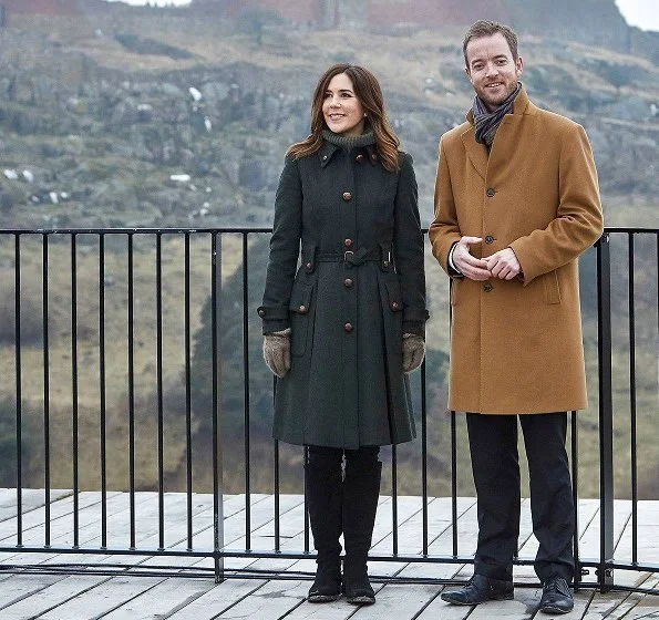 Crown Princess Mary of Denmark attended opening of a new visitor center at Hammershus which is located in Bornholm and the biggest castle of Northern Europe. MIU MIU Wool coat