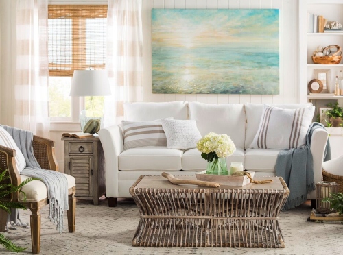 Living Room with Oversized Coastal Beach Art