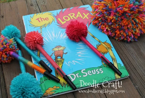 Dr Seuss (Suess) inspired Pom Pom Trufula Tree pens from the Lorax