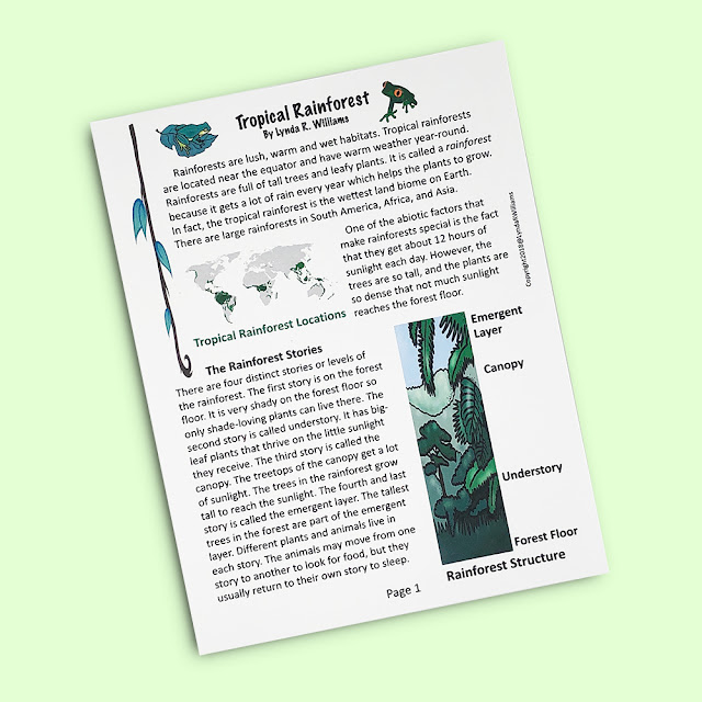 informational text passages on the tropical rainforest habitat