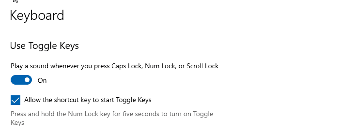 เปิดปุ่มสลับสำหรับ Caps Lock สำหรับเสียง