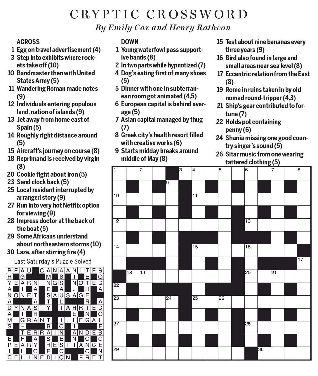 National Post Cryptic Crossword Forum Saturday March 25 2017 World Tour
