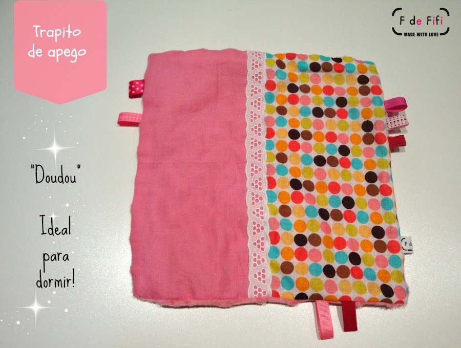 Doudou rosa y de lunares, tela minky dots, trapito de apego