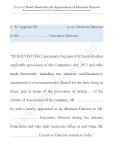 format of resolution for appointment of alternate director