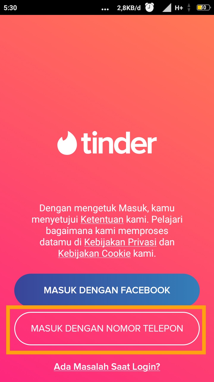 cara login tinder dengan email