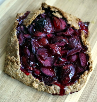 rustic plum pie with coconut oil crust