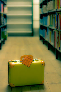 suitcase in library