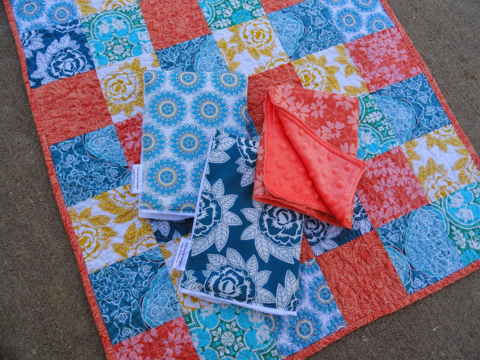 Oxford Impressions Quilted Changing Pad and Burp Cloths Coral with