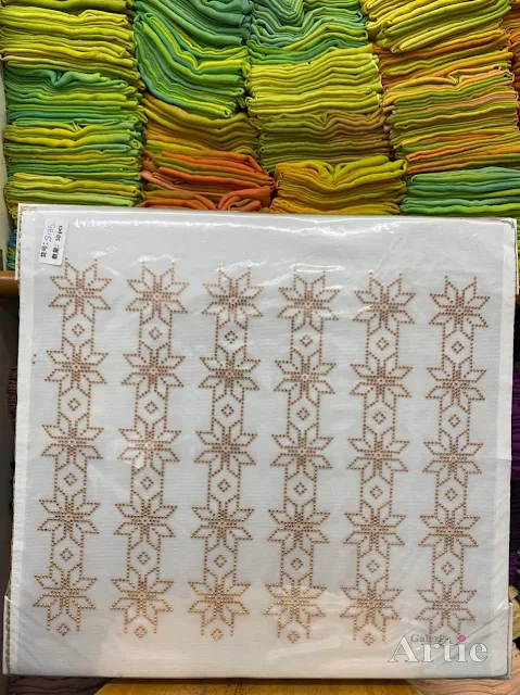 Sticker hotfix rhinestone DMC 6 jalur aplikasi tudung, bawal & fabrik pakaian motif islamik geometrik bunga gold