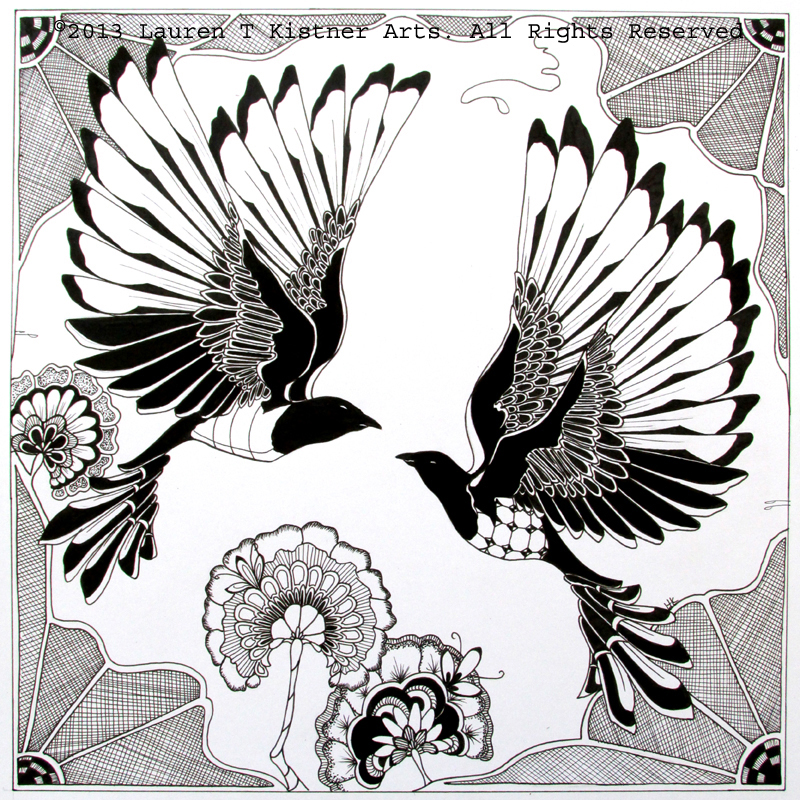 Two for Joy © 2013 Lauren T Kistner. Two for Joy. Original Artwork, ink on papaer