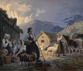 Knud Bergslien tarafından 19. yüzyıl Norveç'te inek çobanı kızın tasviri