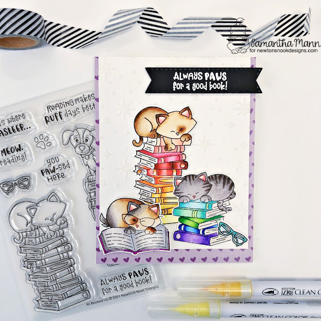 Cats and books Card by Samantha Mann | All Booked up Stamp Set, Coffee House Stories Paper Pad, Newton's Book Club Stamp Set by Newton's Nook Designs #newtonsnook