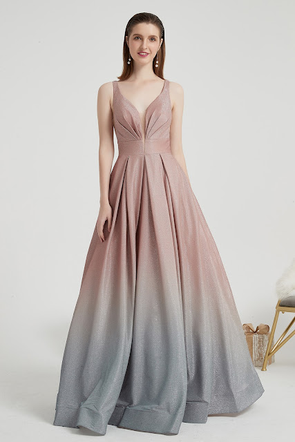eDressit Straps V-Cut Gradient Pleated BodiceParty Prom Gown