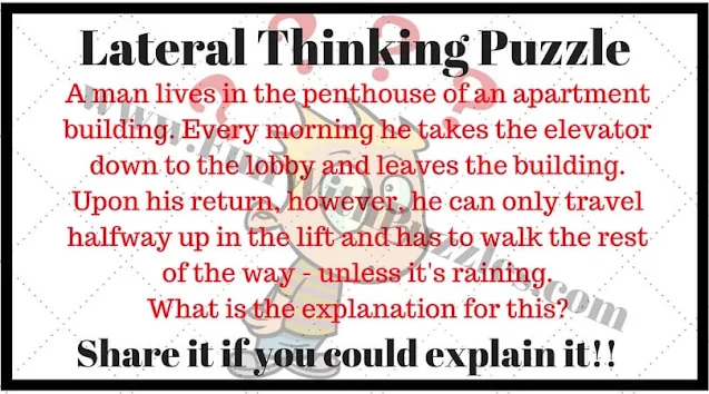 Lateral Thinking Puzzle: A man lives in the penthouse of an apartment building. Every morning he takes the elevator down to the lobby and leaves the building. however, he Upon his return, can only travel halfway up in the lift and has to walk the rest of the way - unless it's raining. What is the explanation for this?