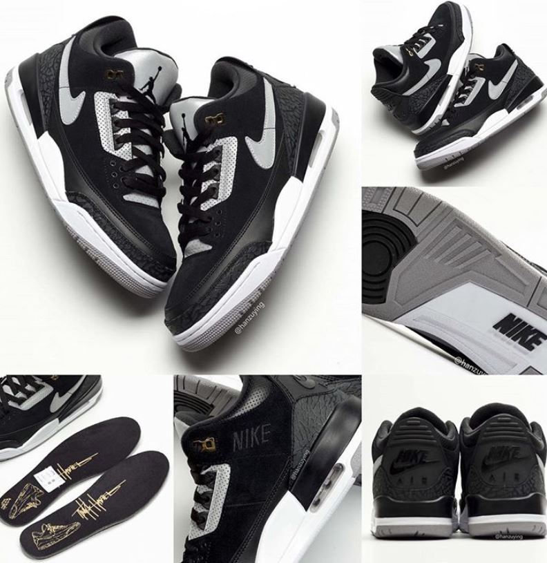 THE SNEAKER ADDICT: Air Jordan Retro 3 TH SP Black/Cement Grey-Metallic Gold 2019 Sneaker (Images + Release Date)