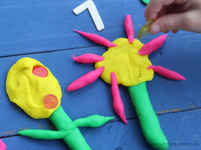 playdough flowers counting activity for toddlers