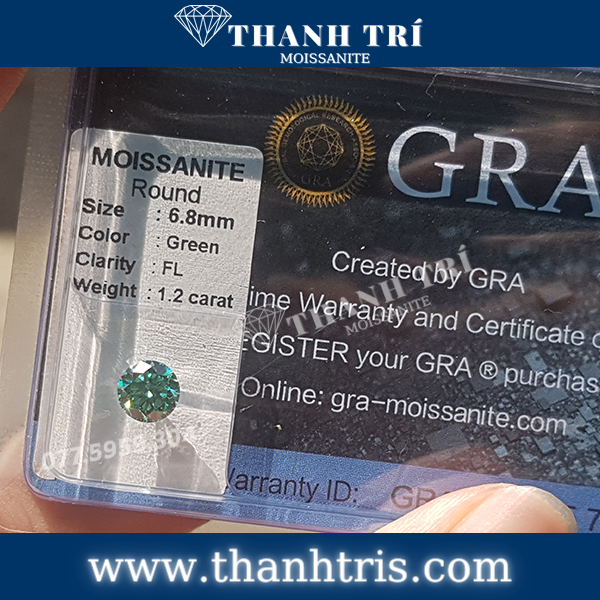 Kim cương Moissanite GRA Round 6ly8 Xanh Lá