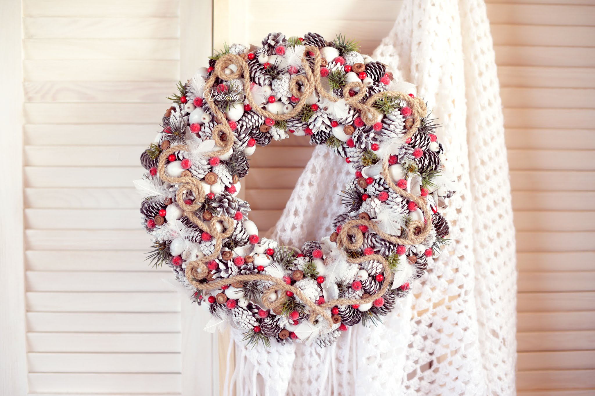 christmas white natural wreath | новогодний белый натуральный венок новогодний венок с ягодами