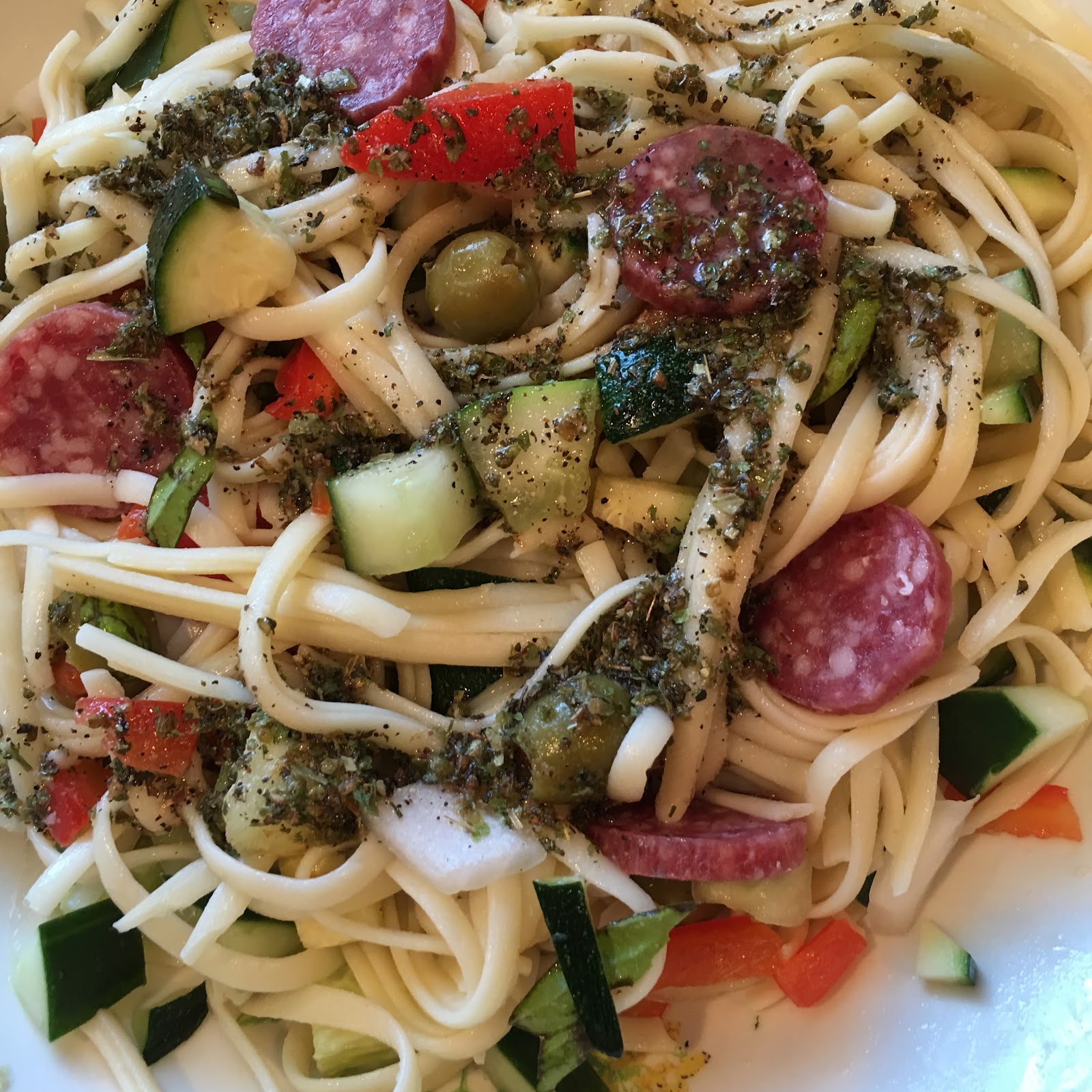 Lulu Cooks and Tells Linguine Salad with Homemade Italian Dressing