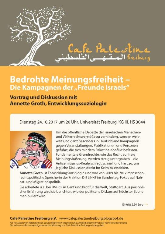 Cafe Palestine Freiburg Einladung Zum Vortrag Von Annette Groth Bedrohung Der Meinungsfreiheit Die Kampagnen Der Freunde Israels