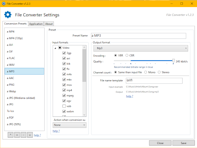 File Converter configuración