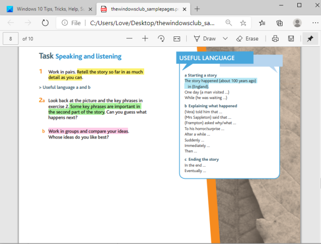 ไฮไลท์ไฟล์ pdf ใน microsoft edge