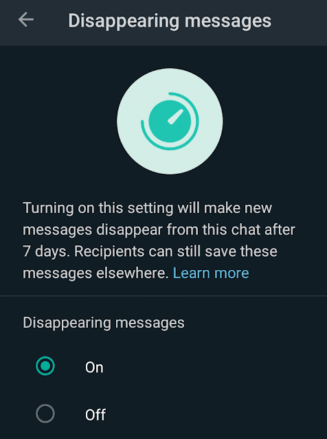 Disappearing  Messages Select on WhatsApp