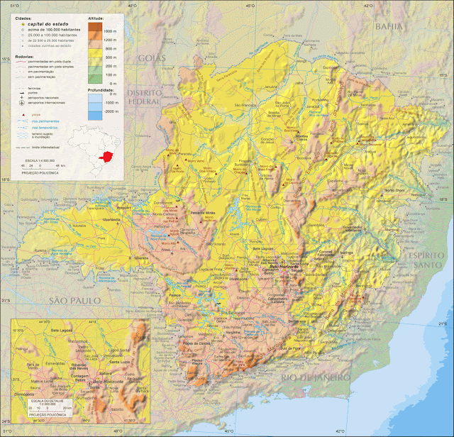 Mapa do relevo de Minas Gerais