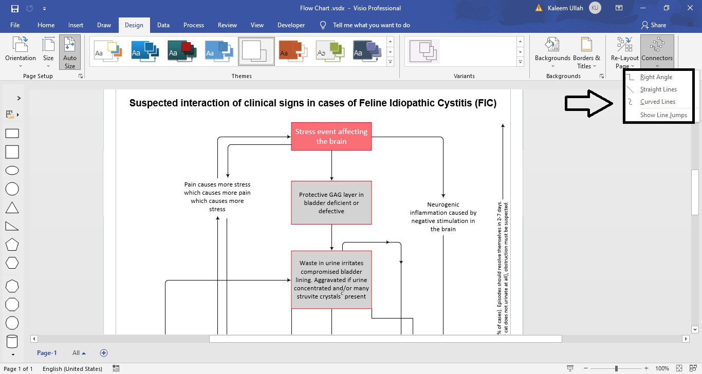 How to change the appearance of connectors in Microsoft Visio diagram or flowchart?