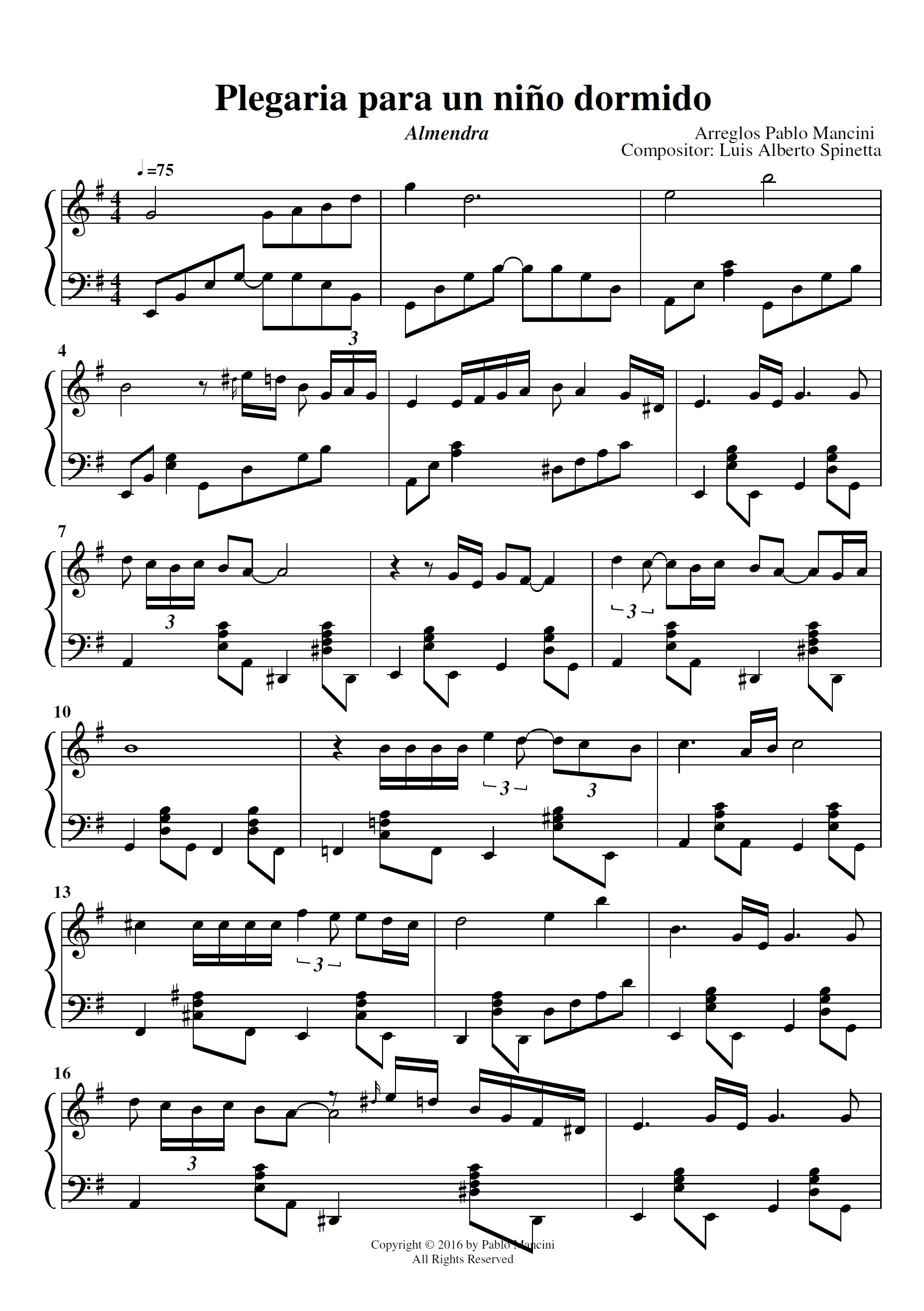 Partituras ineditas para piano Plegaria para un niño dormido L. A. Almendra Partituras ineditas para piano Plegaria para un niño dormido L. A. Almendra