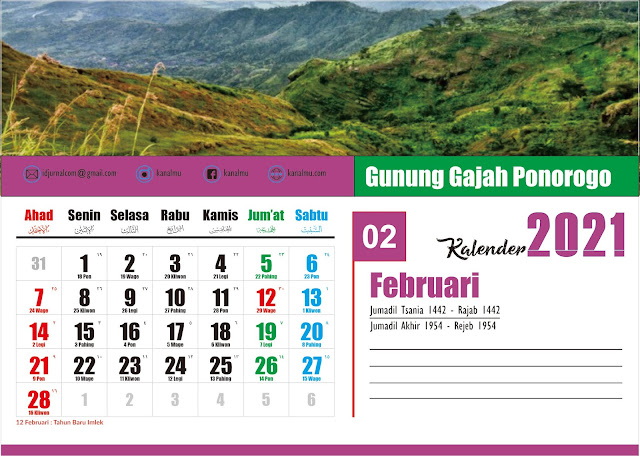 Kalender 2021 Bulan Februari