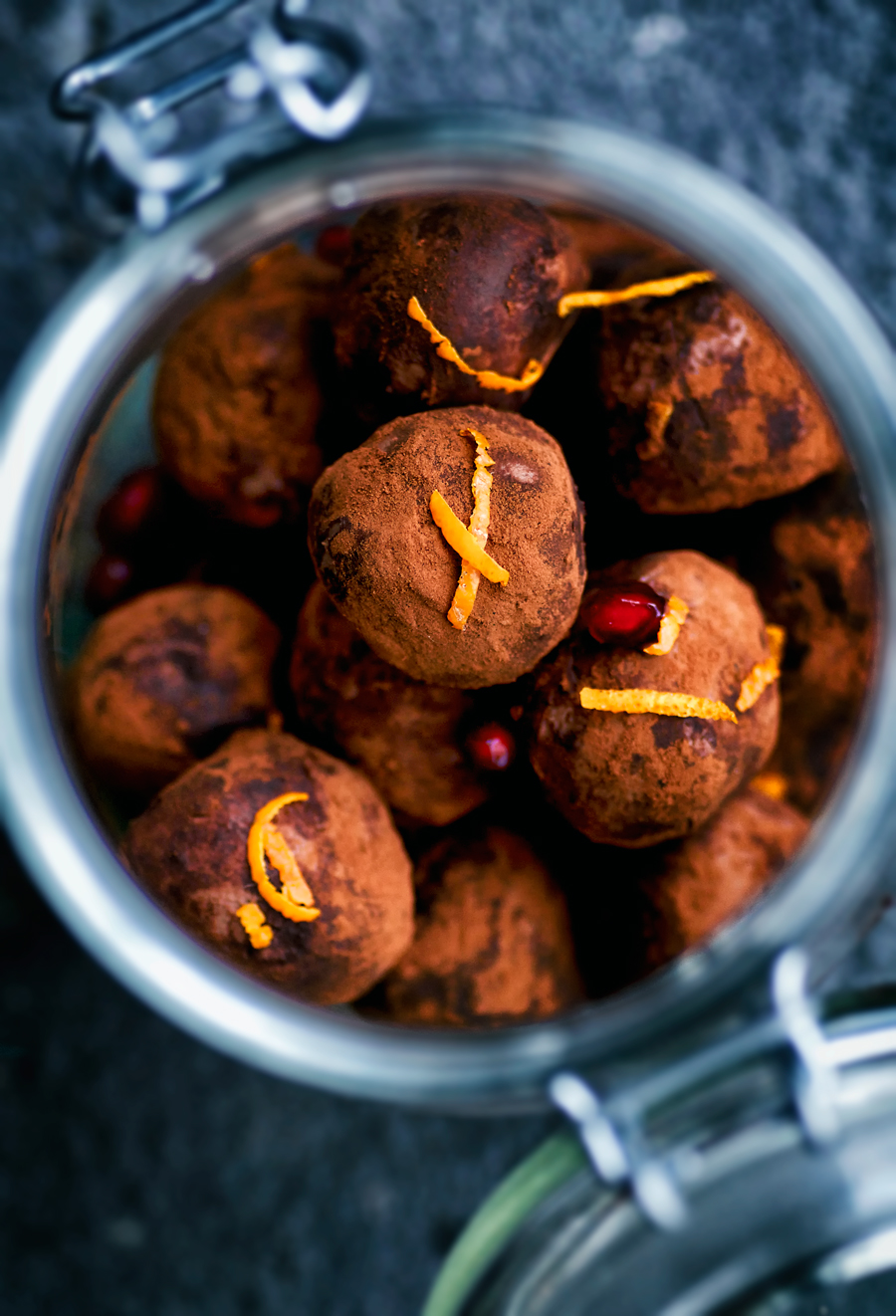 Chocolate Truffles with Ginger, Orange, and Pomegranate Occasionally Eggs