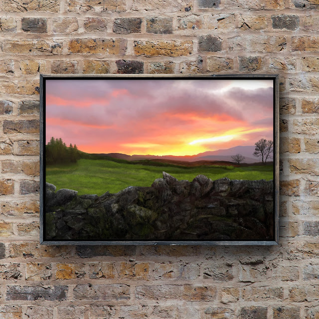 sunset over a dry stone wall art by Mark Taylor