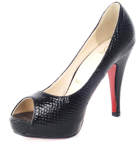 FASHION CARE 2U X004 Black 11cm Bright Textured Peep Toe