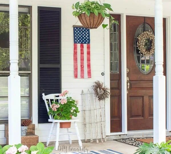 DIY flag banner on summer porch