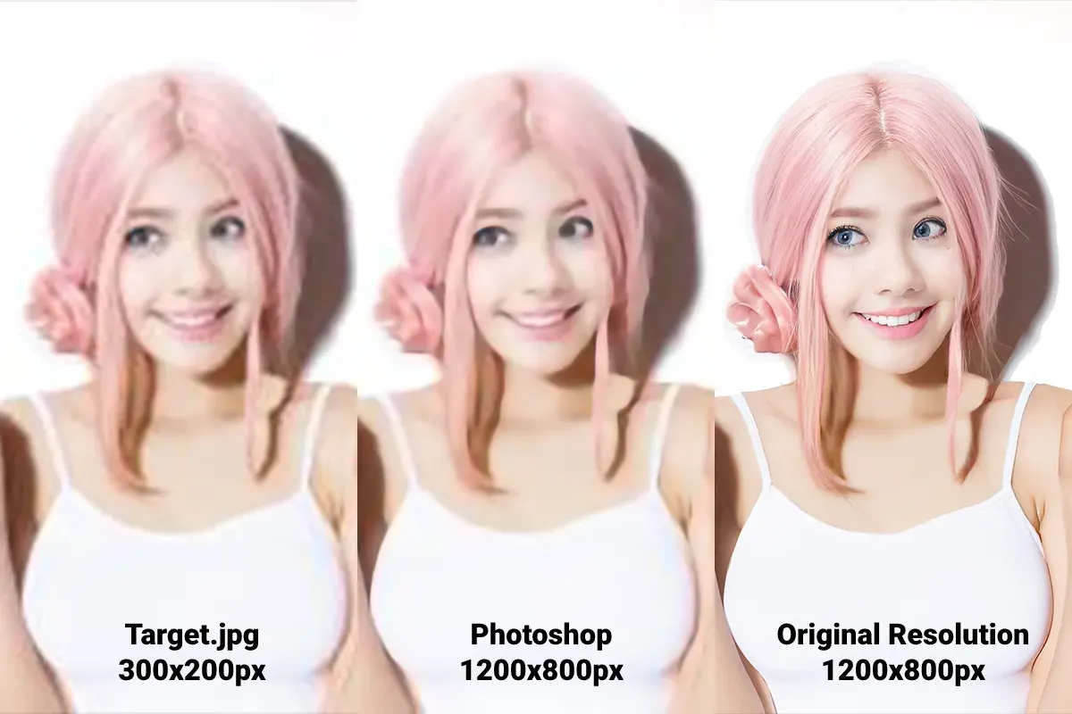 Perbandingan hasil upscaling dengan Preserve Detail Photoshop