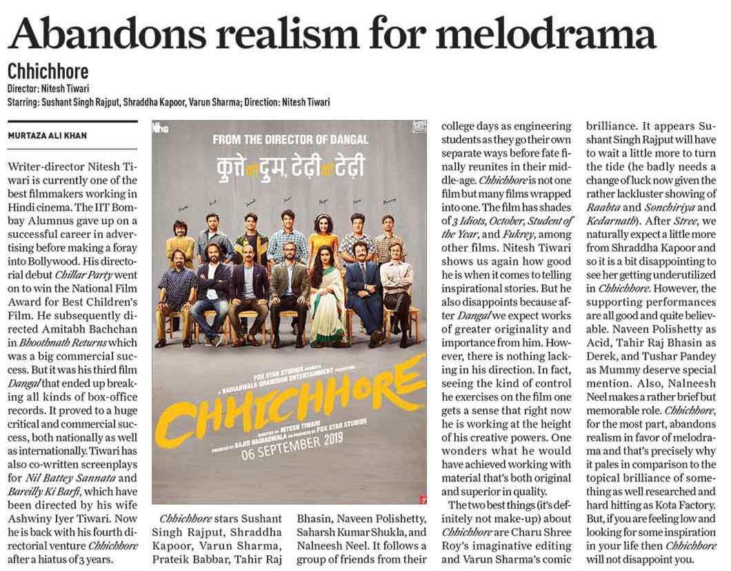 'Chhichhore' Review: Abandons realism for melodrama - A Potpourri of