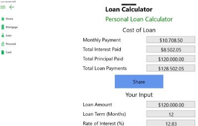 Calculadora de préstamo UWP