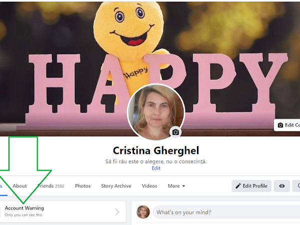 Facebook retracted the warning: Cristina Gherghel