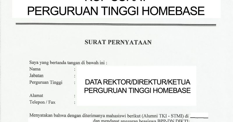 BPPDN  BPPLN  BU: Contoh Surat Pernyataan Rektor Homebase