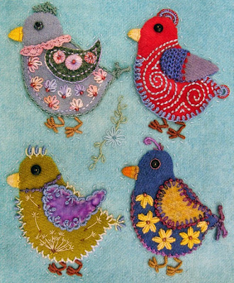Robin Atkins, chicks, wool applique, bead and thread embroidery, hand quilting