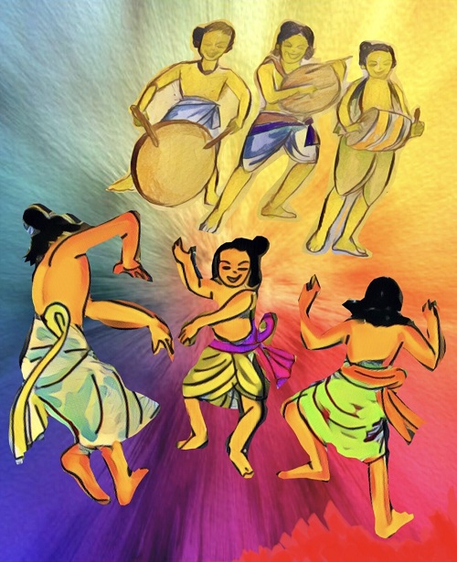 Tribal dance drawing l village scenery drawing l Tribal women dance l  create with Sujata - YouTube